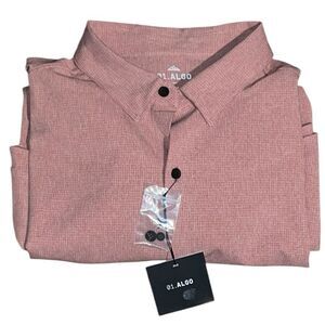 01.Algo Shirt NWT Men Red Clay Microcheck Performance Button Up Size XL tall